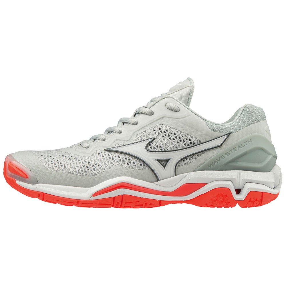 Mizuno Women's Handball Shoes Grey/White/Coral WAVE STEALTH V Shoes - X1GB180060